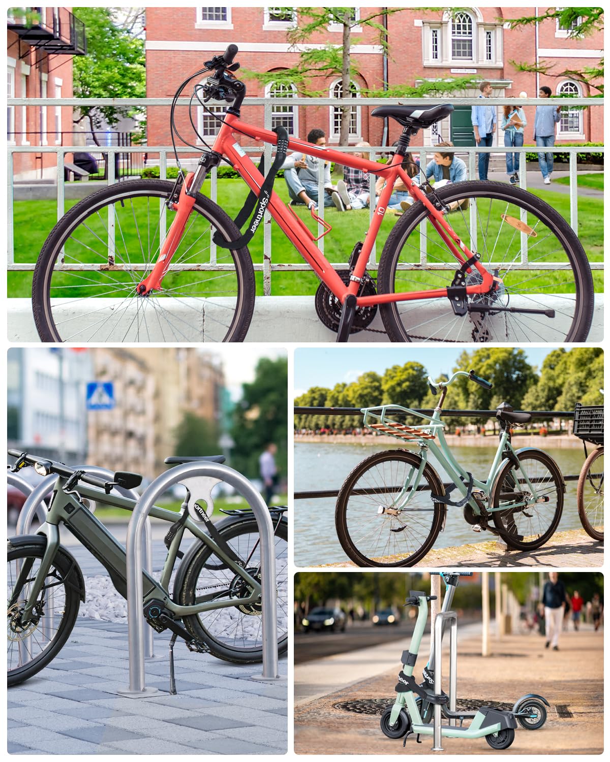 Sportneer Bike Locks Anti Theft- 5 Digit Combination Heavy Duty Keyless Bike Chain Lock Security Resettable Bicycle Lock for Bike, Scooter, Motorcycle, Door, Gate, Fence(4mm Thick Chain)
