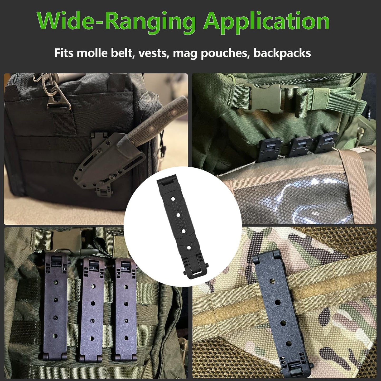 PQEUGOA Molle Attachment with Mounting Hardwares, 3" Molle Clips for Vests, Backpacks, Pouches, and Molle Belt (A-Black 6pcs)