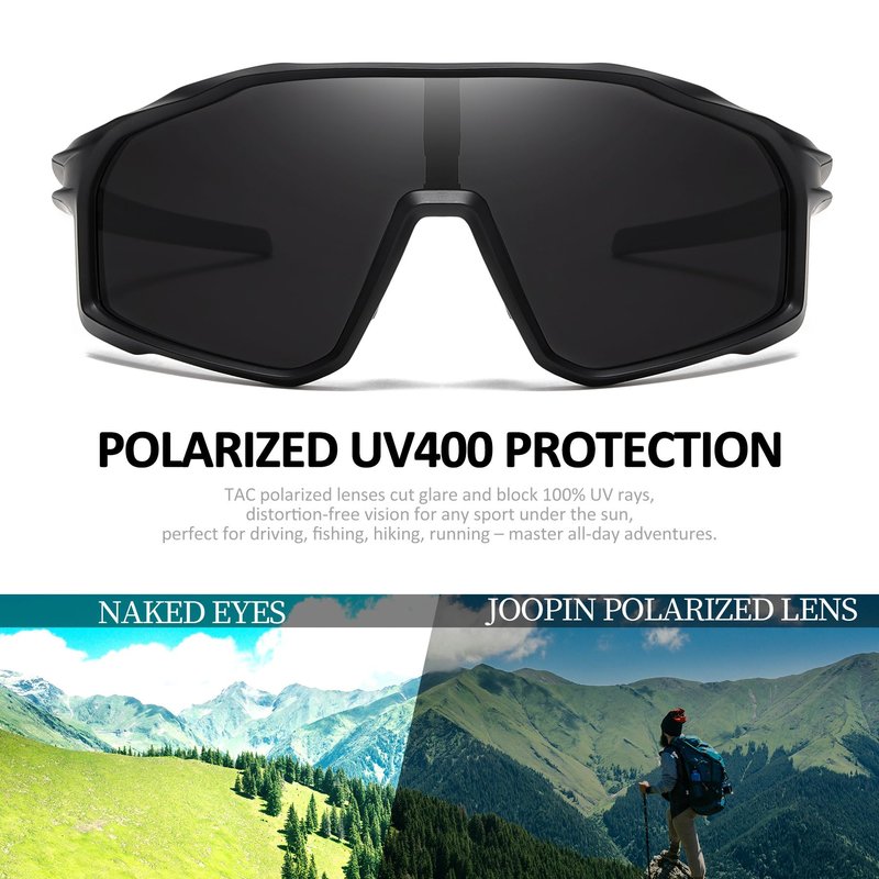 Joopin Oversized Sports Sunglasses Men Women Polarized Wrap Around Sun Glasses UV400 Protection Shades Sunnies (Black)