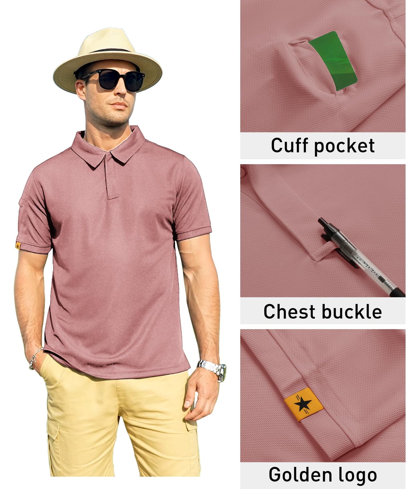 ZITY Mens Polo Shirt Short Sleeve Sports Tactical T-Shirt Athletic Golf Polos Daily Casual Stylish Collared Shirts for Men Ash Pin 3X-Large
