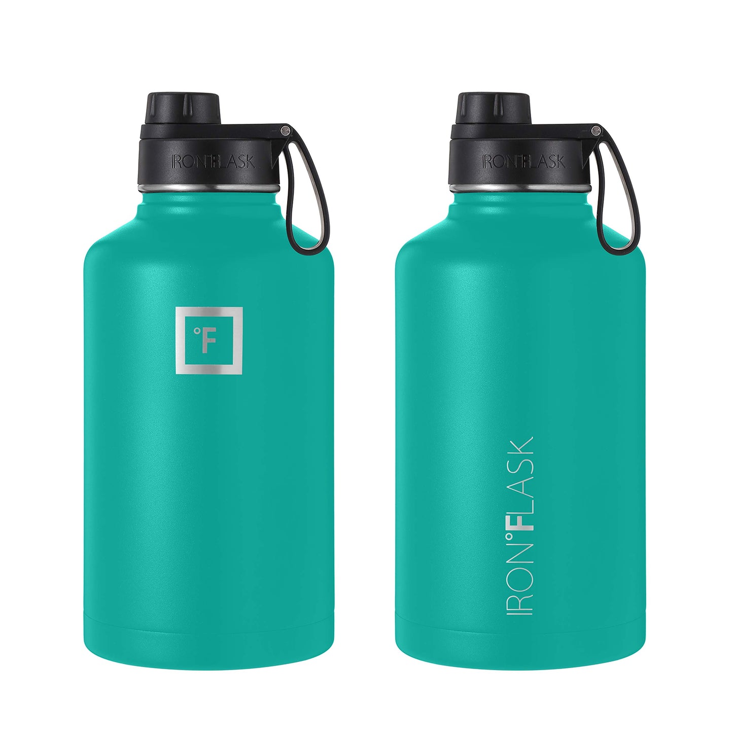 IRON °FLASK Sports Water Bottle - Wide Mouth with 3 Spout Lids - Stainless Steel Gym & Outdoor Bottles for Men, Women & Kids - Double Walled, Insulated Thermos, Metal Canteen - Aquamarine, 64 Oz