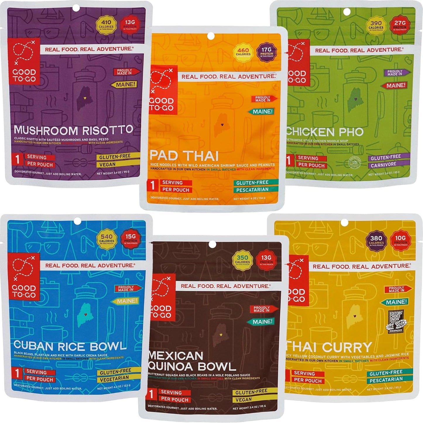 GOOD TO-GO Food Kit Assortments - Dehydrated Camping & Backpacking Meals | Just Add Water, Gourmet Taste
