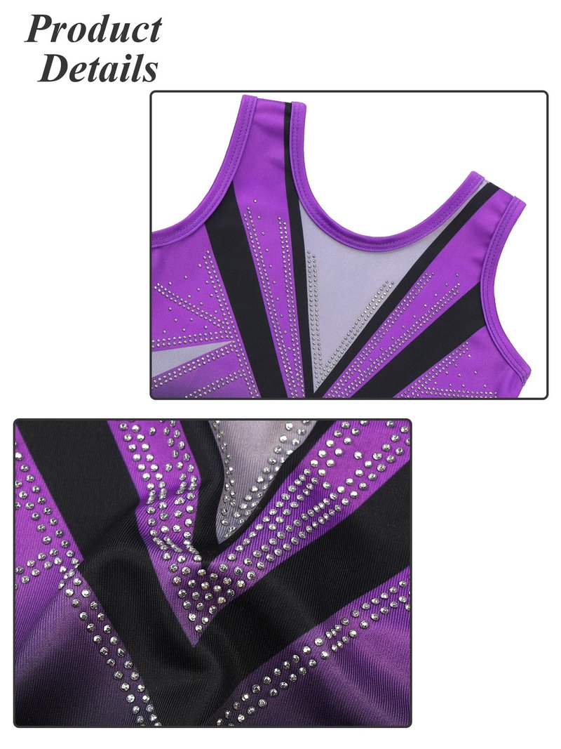 BAOHULU Gymnastics Leotard for Girls Kids Sparkle One Piece Practice Dance Outfit 5-14 Years B438_BlackPurple_16A