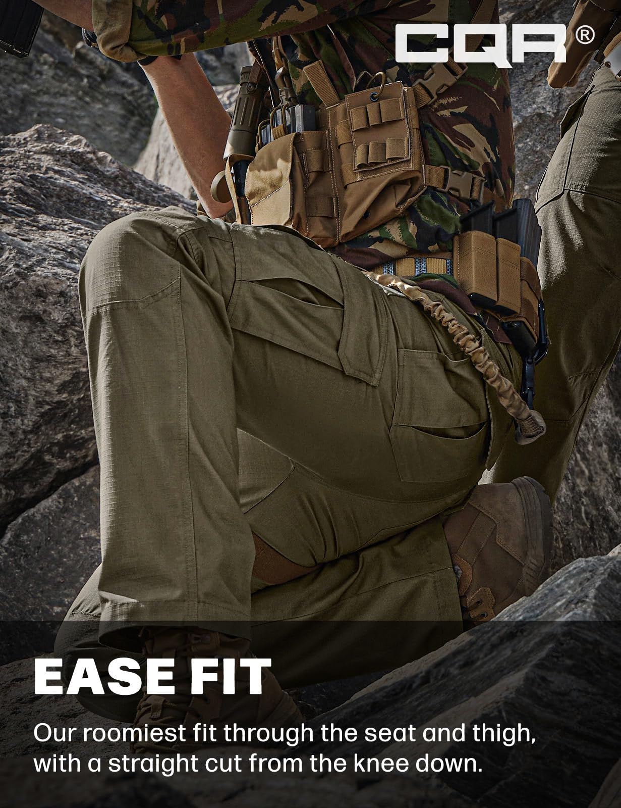 CQR Men's Tactical Pants, Water Resistant Ripstop Cargo Pants, Lightweight EDC Work Hiking Pants, Outdoor Apparel, Raider Soil Green, 36W x 30L