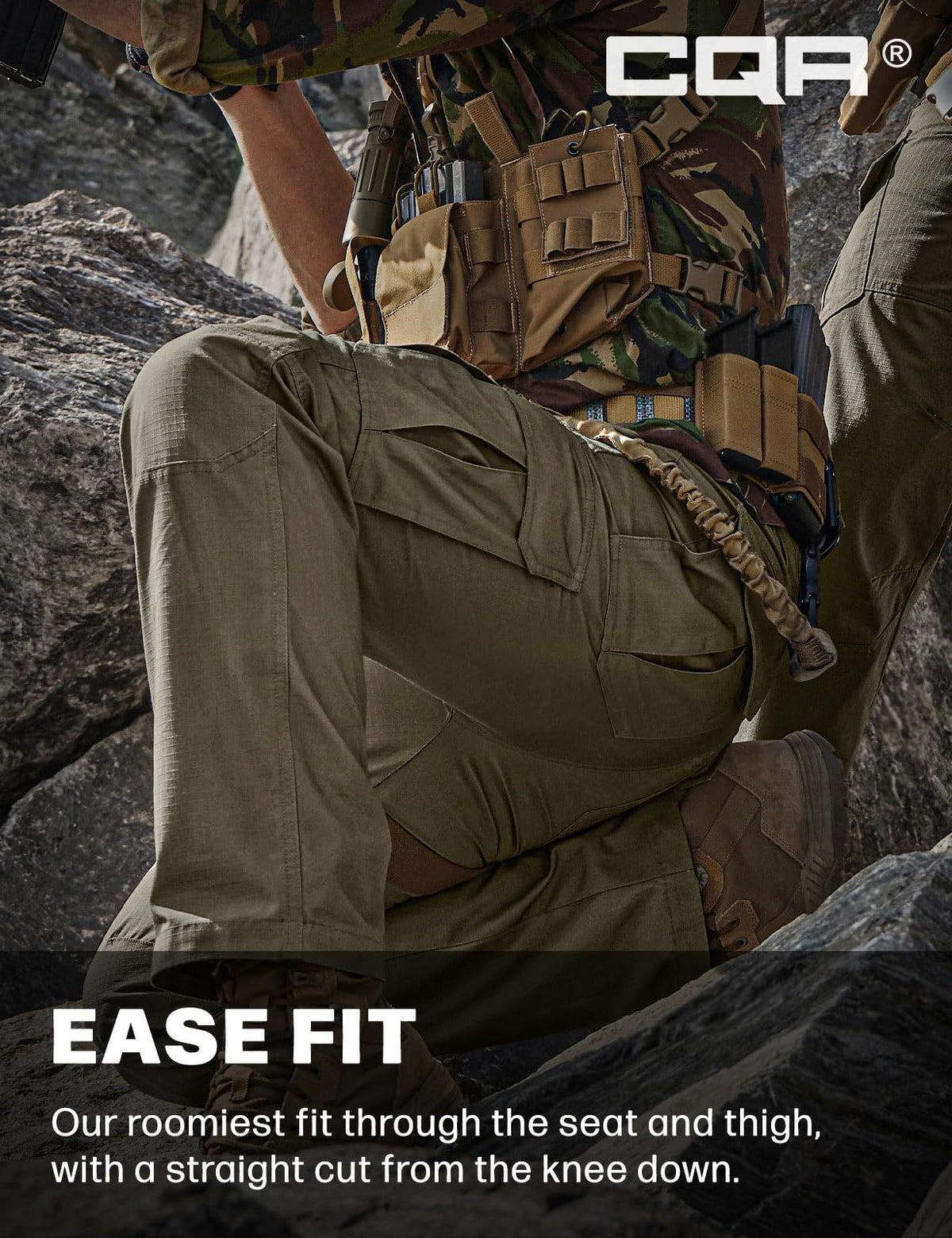 CQR Men's Tactical Pants, Water Resistant Ripstop Cargo Pants, Lightweight EDC Work Hiking Pants, Outdoor Apparel, Raider Soil Green, 30W x 32L