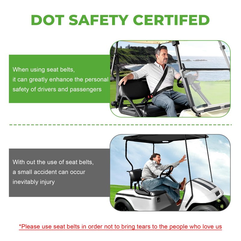 10L0L 3-Point Golf Cart Seat Belt Kit for EZGO TXT & Club Car DS, Retractable Safety Belts with Bracket, Street Legal