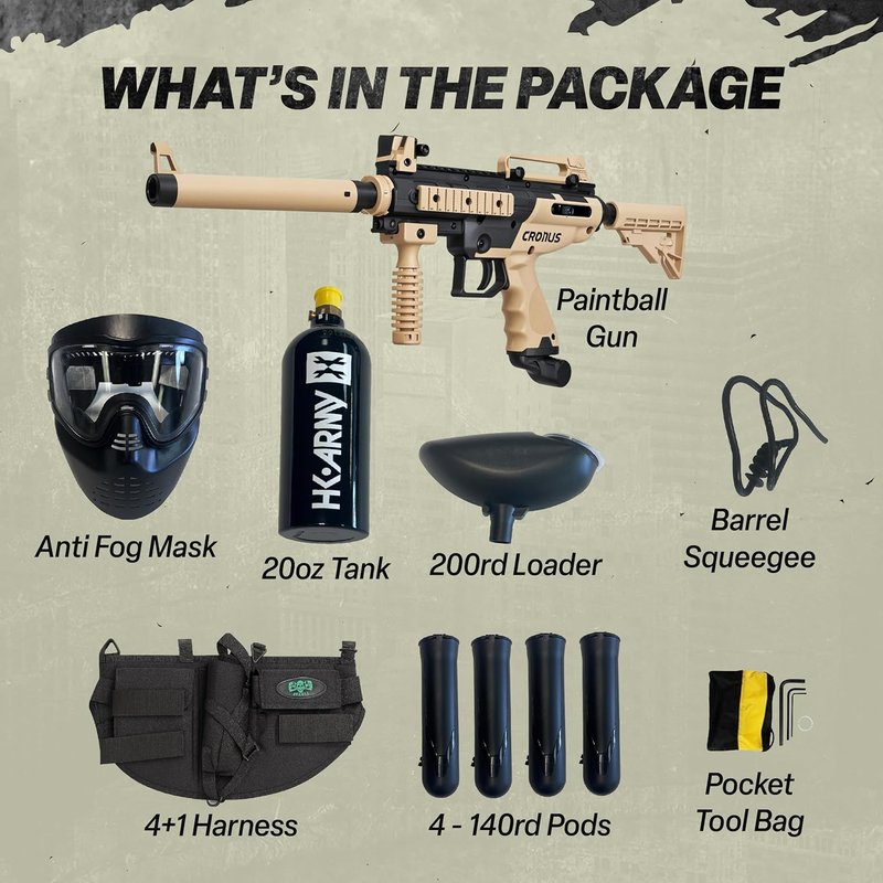 Tippmann Cronus Tactical Paintball Gun Marker Package - 20oz Mega 4+1 Set