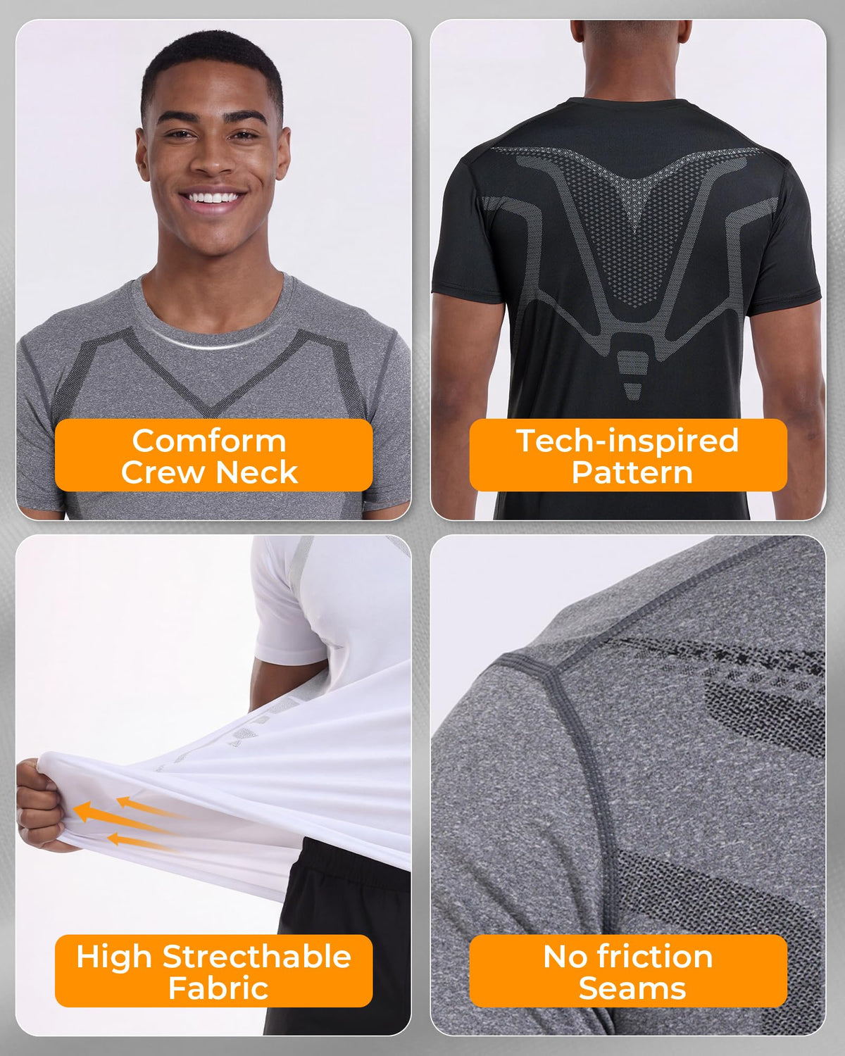 persimar 5 Pack Mens Workout Shirts Short Sleeve Black &White Tee Gym Moisture Wicking T-Shirts for Men Running Athletic