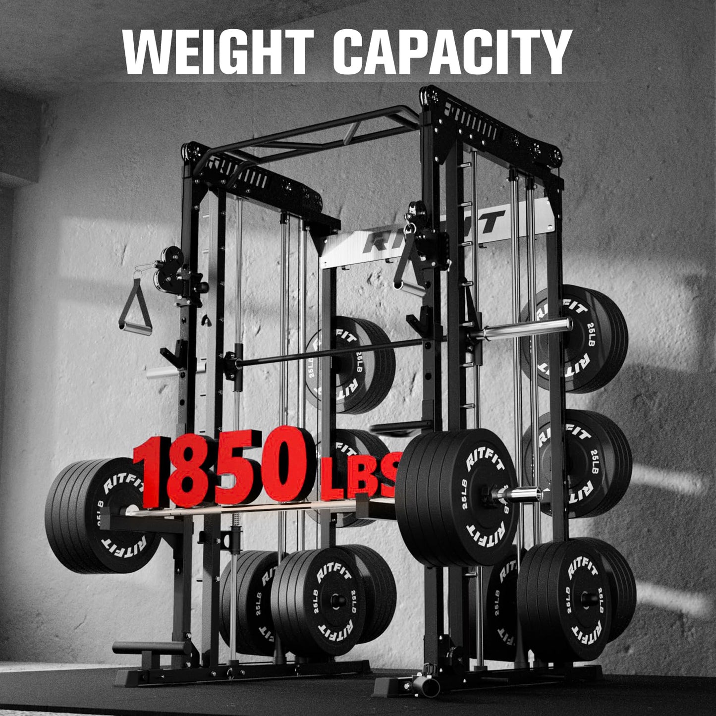 RitFit M1 Pro Smith Machine with Cable Crossover System, Multi-Function Squat Rack Power Cage for Home Gym, Power Rack and Packages Black