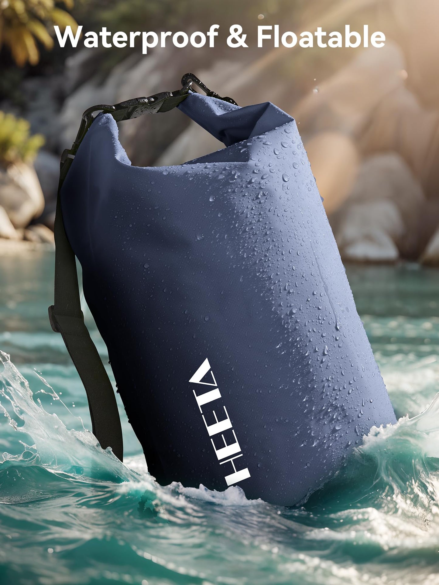 HEETA Waterproof Dry Bag for Women Men, Roll Top Lightweight Dry Storage Bag Backpack with Emergency Whistle for Travel, Kayaking, Boating, Camping, Beach, Cruise Ship Essentials (Dark Blue, 5L)