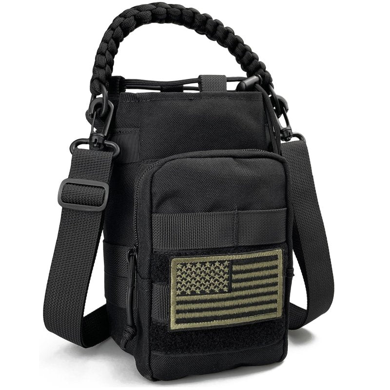 DEFUNX 64 Oz Water Bottle Sleeve - Water Jug Holder with Strap Cross-Body Bottle Carrier with MOLLE System Tactical Military Style Bag All Black