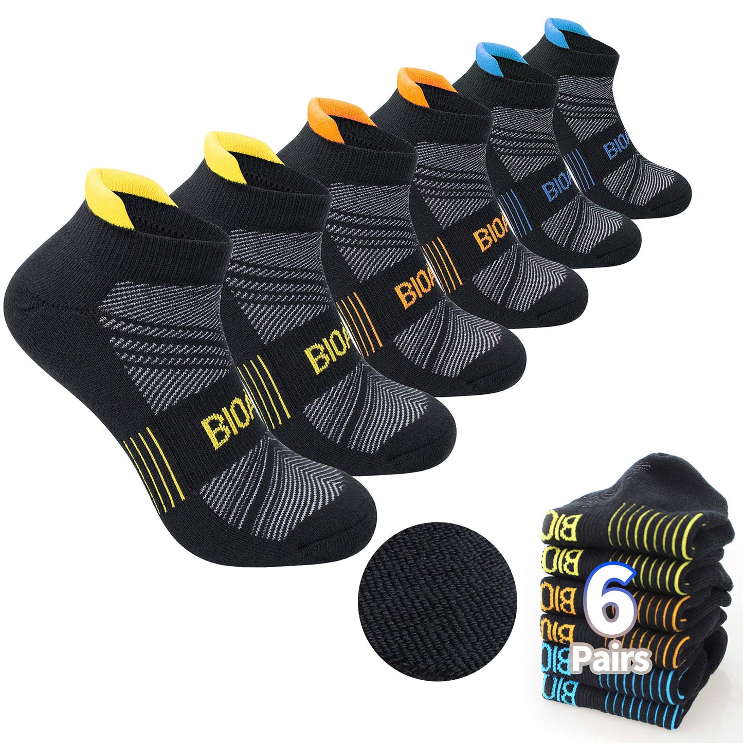 BIOAUM Cushioned Men's Ankle Socks, 6 Pairs Cotton Athletic Sport Breathable Low Cut Socks for Running Shoe Size 10-12