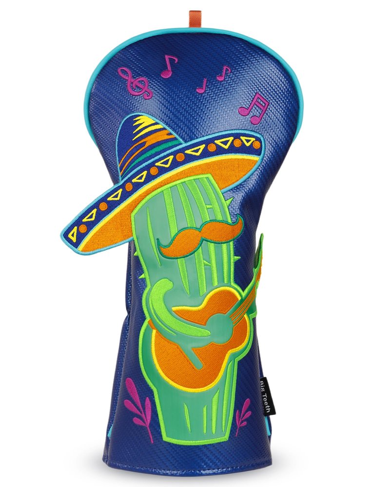 Big Teeth Mexican Style Driver Headcover, Funny Golf Club Head Cover Driver Headcover, Funny Cactus Guitar Player, Golf Club Driver Covers Blue Color