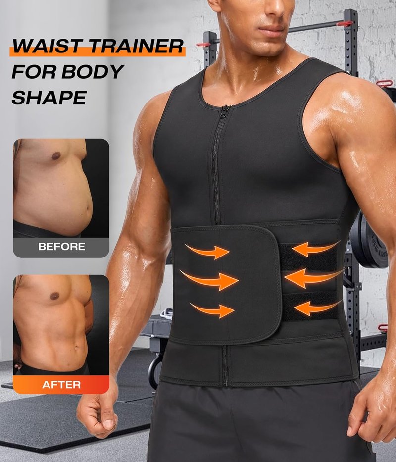 Sauna Suit for Men - 2 in 1 Waist Trainer & Sweat Band for Stomach | Enhance Weight Loss & Fitness