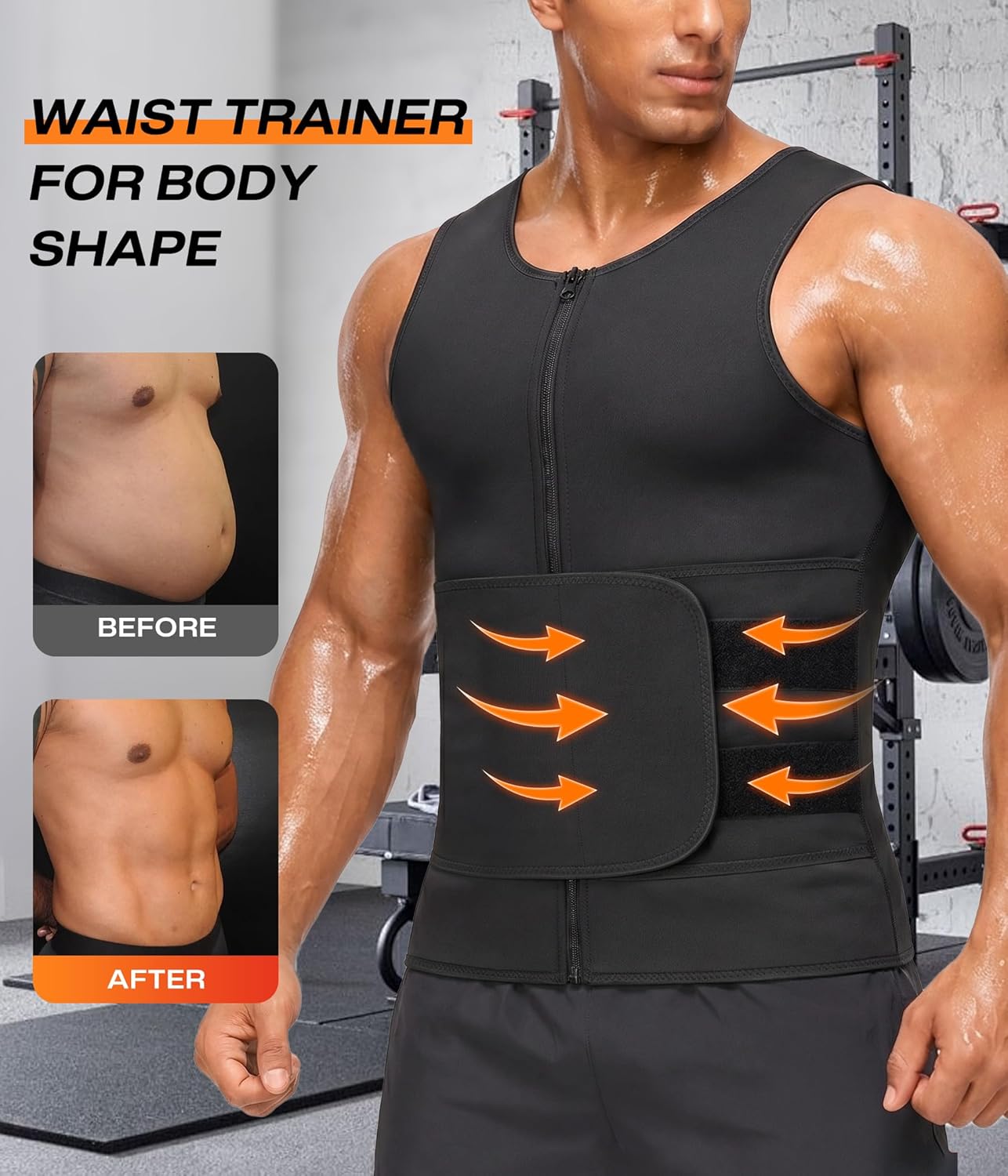 Sauna Suit for Men - 2 in 1 Waist Trainer & Sweat Band for Stomach | Fitness Shirt