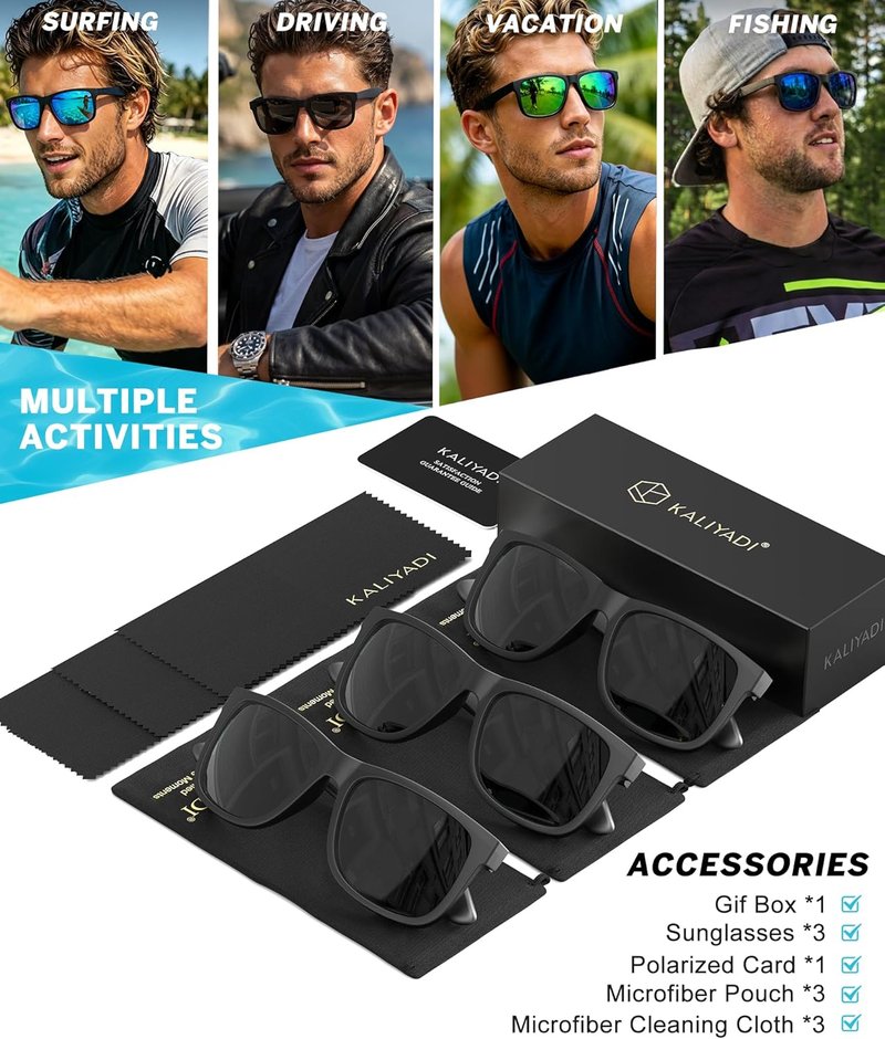 KALIYADI Polarized Sunglasses for Men - Classic UV400 Protection for Driving, Fishing & Golf