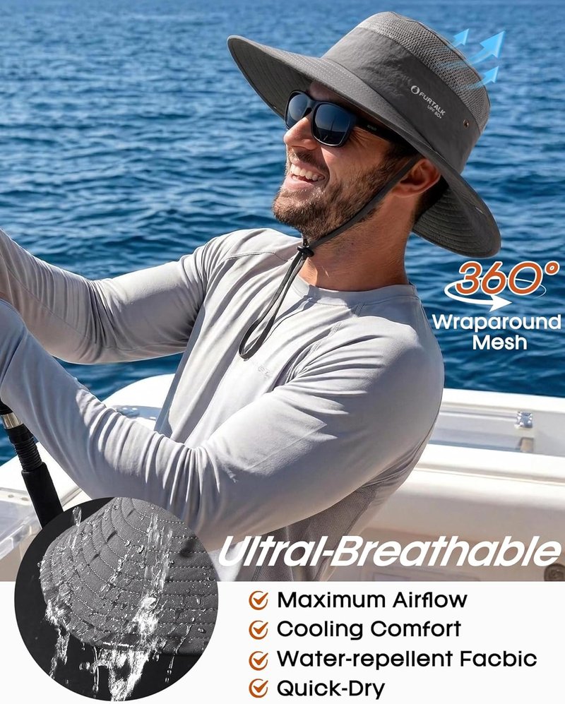 Sun Hats for Men & Women - UPF 80+ Breathable Wide Brim Fishing & Hiking Bucket Hat | Summer UV Protection