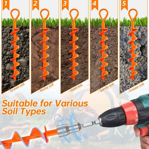 Dongxw Ground Anchor,Heavy Duty Tent Stakes Trampoline Anchors, Ground Anchors Screw in, Trampoline Anchor Kit with Straps,for Camping Tent, Swing Sets, Sheds, Trampoline(6 Pack,Orange)