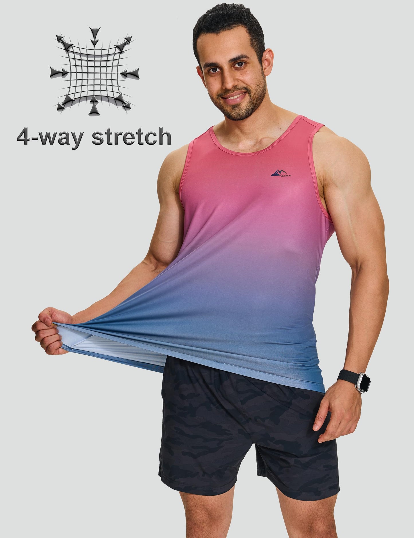 EZRUN Men's Quick Dry Tank Top UPF 50+ Summer Workout Muscle Sleeveless Shirts for Swim Beach Gym Bodybuilding