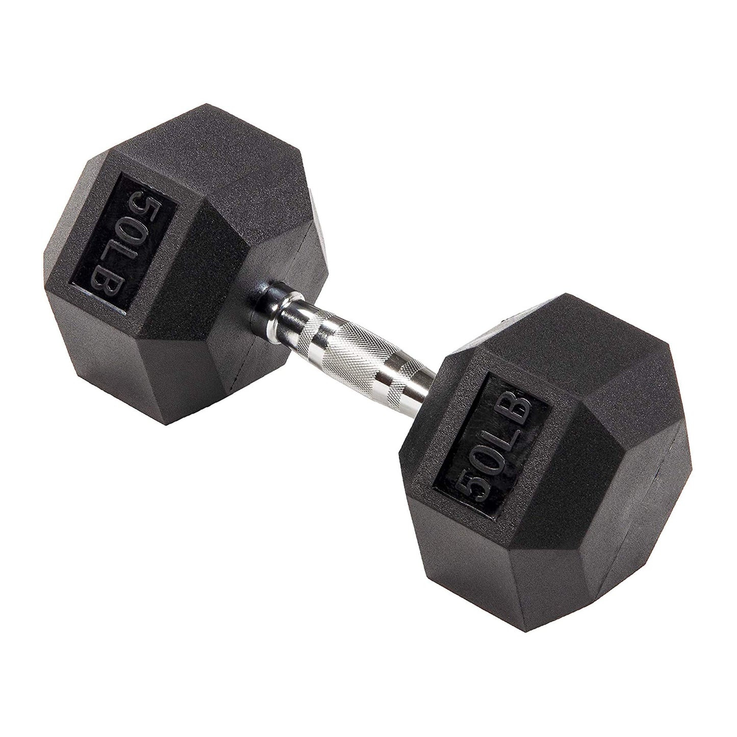 THUNDERBAY Rubber Coated Cast Iron Hex Dumbbell Weights(in Singles) (50 Pounds)