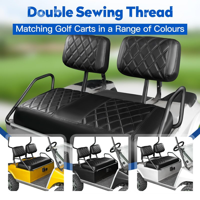 NOKINS Golf Cart Diamond Seat Covers Kit, Fit for Club Car DS Pre-2000 OEM Standard Front Seat Cushion, Golf Cart Vinyl Seat Cover, No Nails Required (Brown&Yellow 8412)