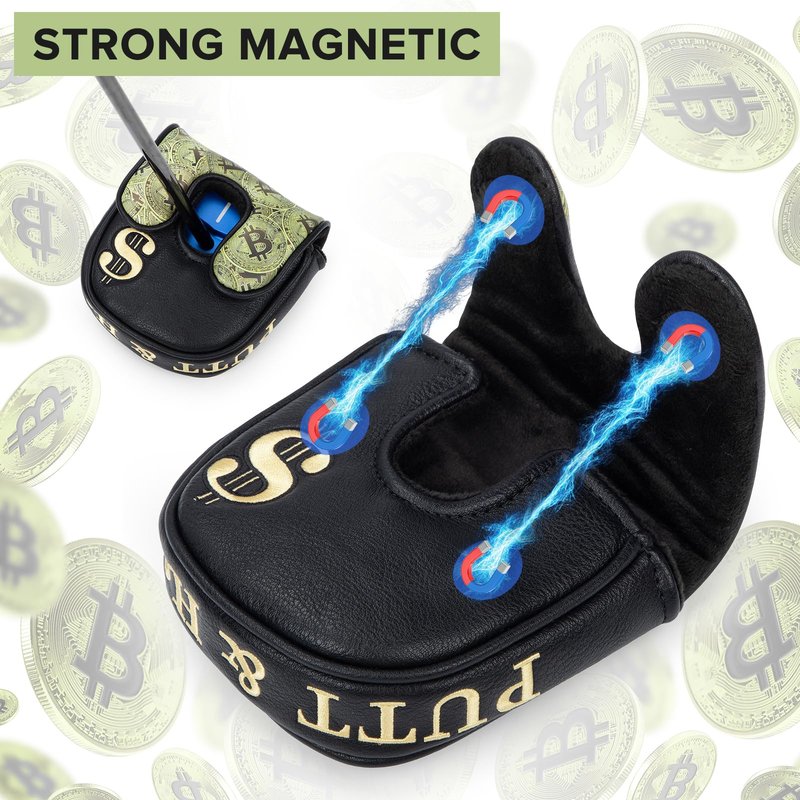 Golf Mallet Putter Cover Headcover, Magnetic Closure Premium Leather Birdie Golf Head Covers Fits Golf DF3 Putter - USA Mallet Putter Headcover (Bitcoin)