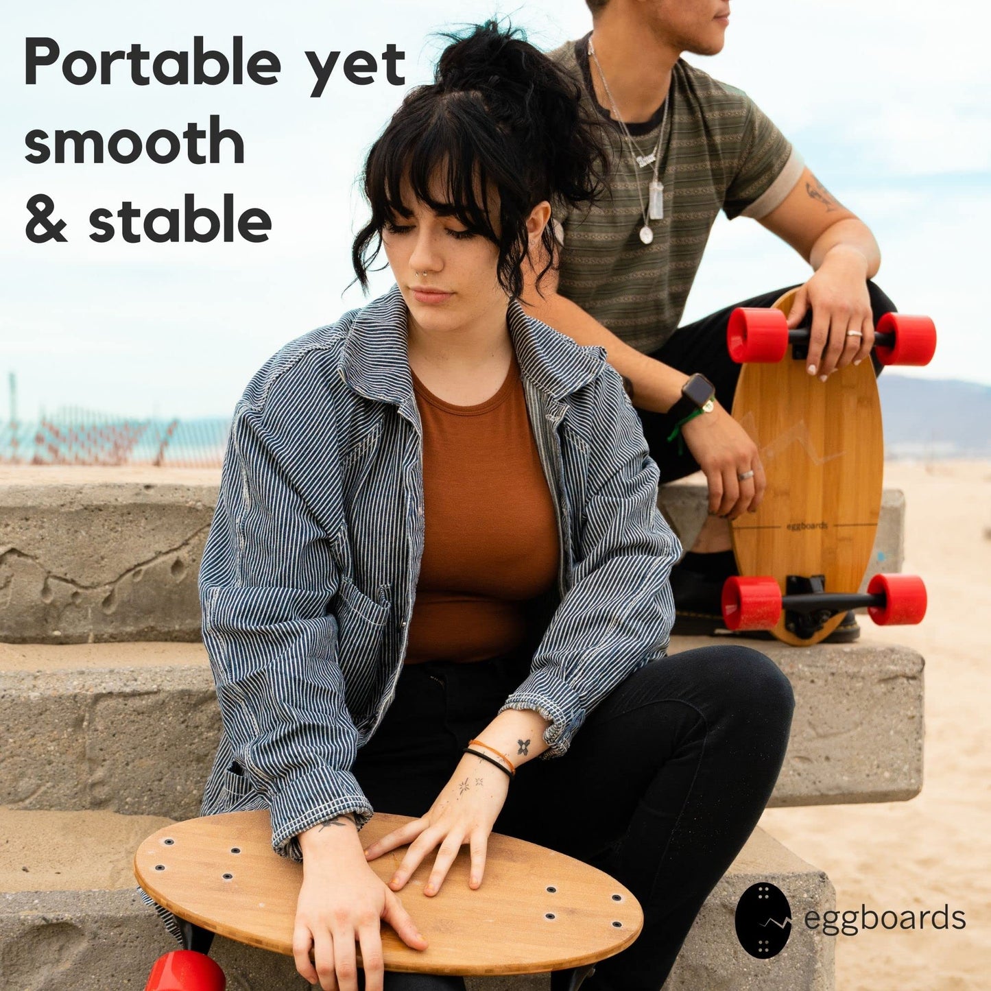 Eggboards Mini Longboard Cruiser Skateboard Complete | 19'' x 9'' | Portable Bamboo Cruiser Board. Easy to Carry, Smooth to Ride. Short Long Boards Skateboards for Adults, Beginners, Kids Skateboard.