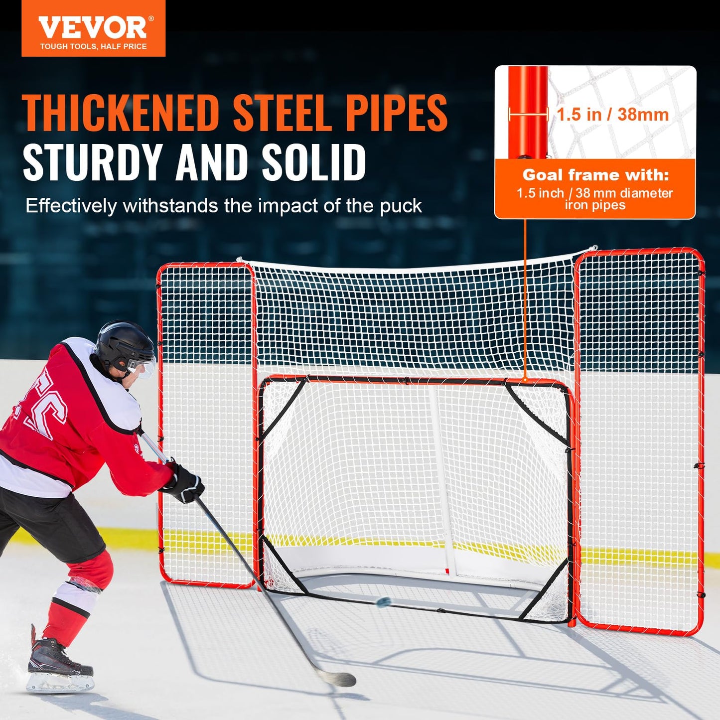 VEVOR Hockey Goal with Backstop and Targets, Street Steel Hockey Net, 72" Pro Hockey Training Goal Set, Portable Indoor Outdoor Hockey Goal with Net, Easy Assemble, White/Red