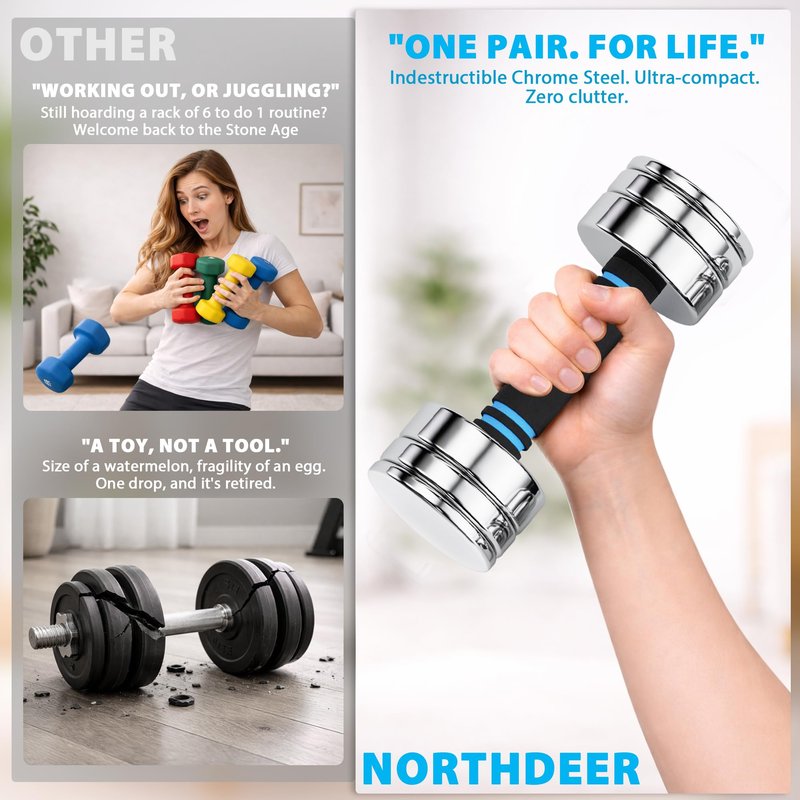 Adjustable Dumbbell Set 10lb Pair (5lb/7lb/8lb/10lb) Set of 2 Steel Dumbbells Chrome Weights with Foam Handles Home Gym Workout (Standard-Finish 10lb×2)