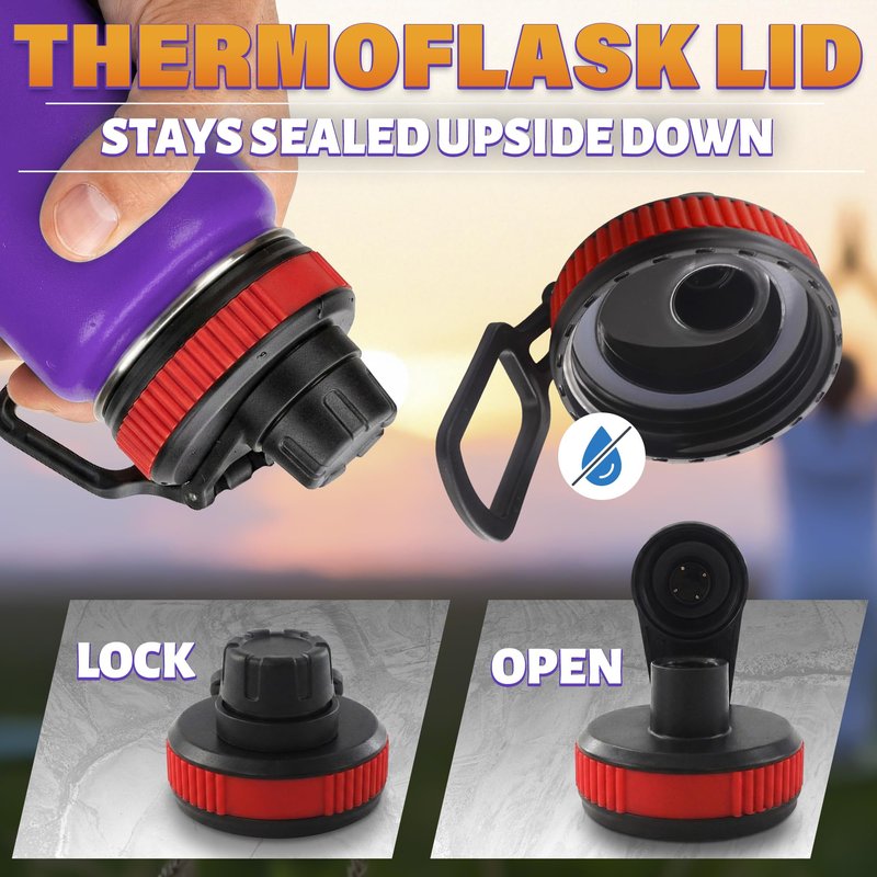 3 Pack Thermoflask Lid Replacement – Wide Mouth Hydro Flask Lid with Comfortable Grip, Leak-Proof, Food-Grade Plastic – Compatible with 12, 16, 18, 20, 24, 32, 40 & 64 oz Bottles for Sports & Travel