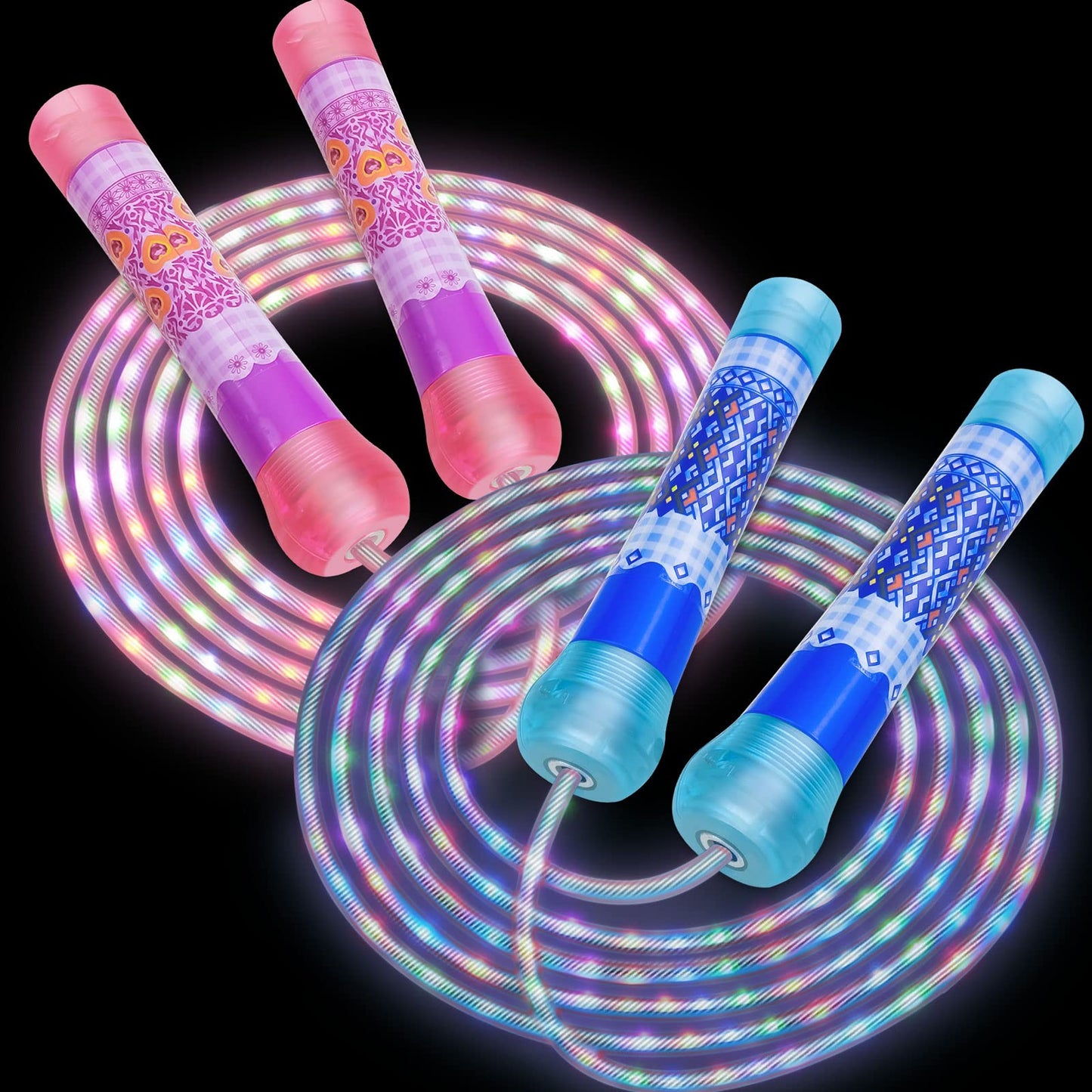 2 Pack LED Jump Rope for Kids Colorful Skipping Rope Light Up Ropes for Girls Boys Fitness Exercise & Lights Dancing & Night Party Favors(Batteries Not Included)