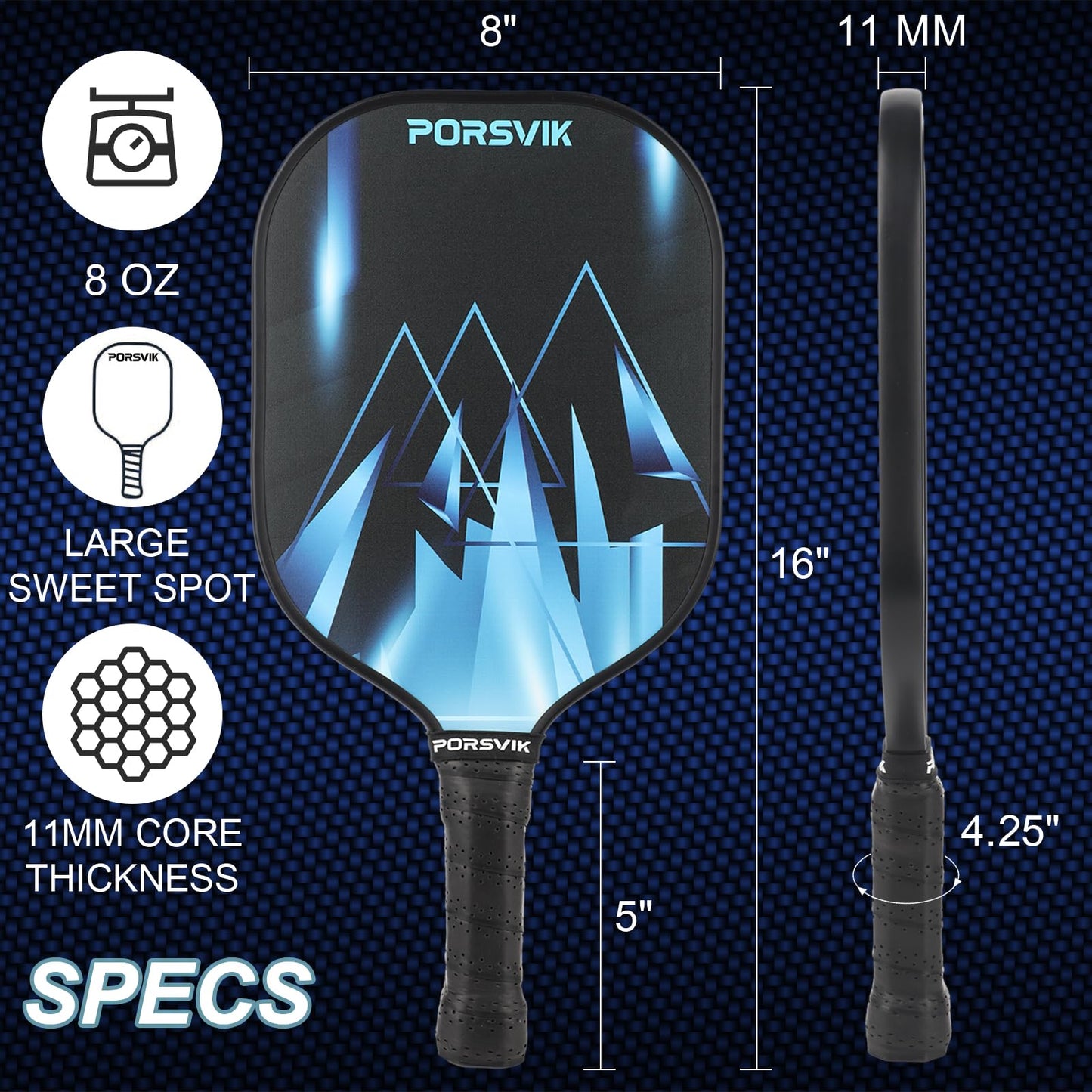 PORSVIK USAPA Approved Pickleball Paddles Set of 4 - Carbon Fiber Surface, Enhanced Honeycomb Core, Anti-Slip Grip, Includes 4 Pickleballs and Carry Bag
