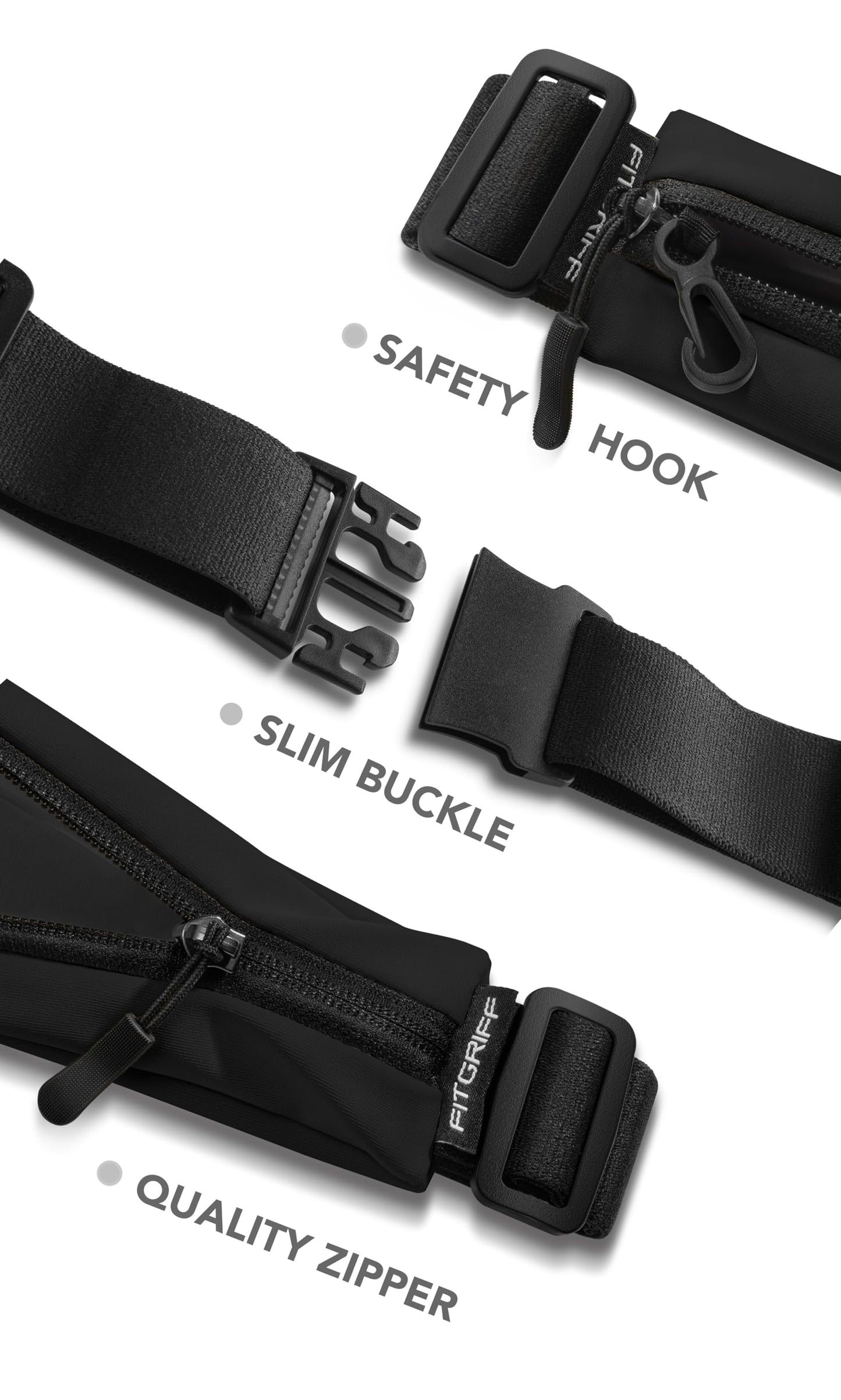 Fitgriff® Running Belt V2 for Men & Women - Slim Fanny Pack, Phone Holder for Jogging, (Fits All Cell Phones) - Money Belt, Runners Waist Pouch (Black, One Size (Waist 24.4 – 43.3 inches))