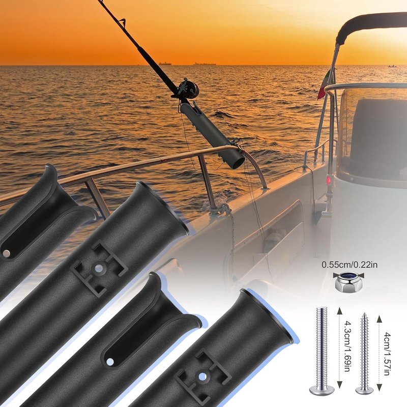 Fishing Rod Holder Bracket - 6 Pcs Portable Wall-Mounted Tool Holder for Boat & Kayak | Black