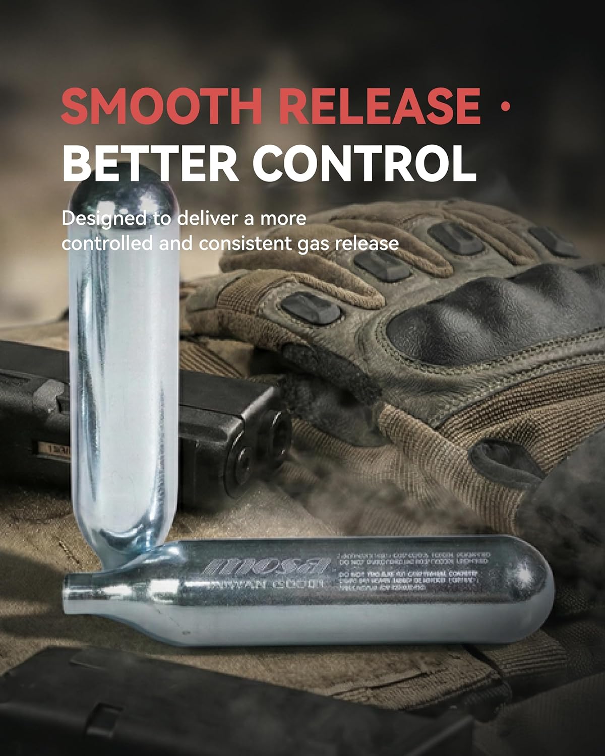 Mosa 12g CO2 Cartridges - 50-Pack Non-Threaded Leakproof Steel Capsules | Pure Carbon Dioxide for BB Guns & Airsoft Pistols
