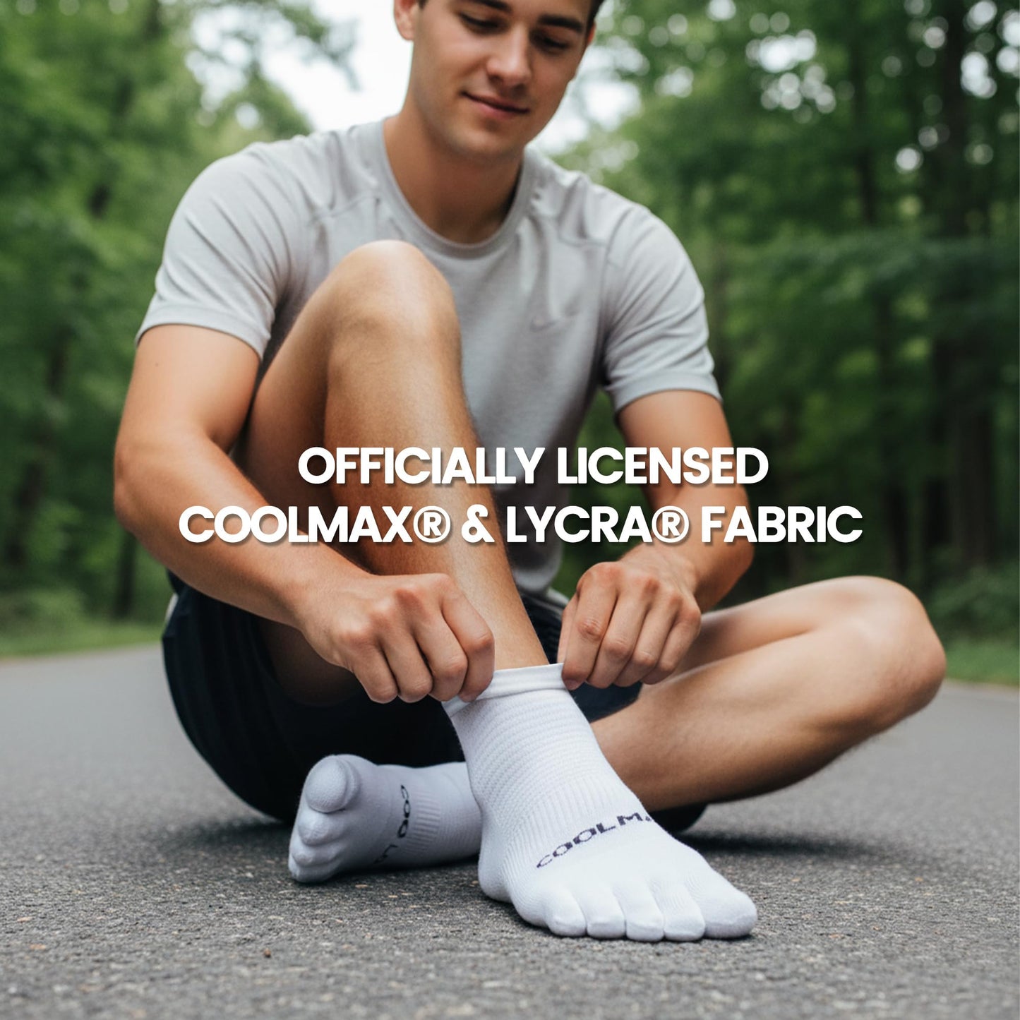KWUKOTY Coolmax Performance Ankle Athletic Running Toe Socks White Size Men 7-10 Women 8-11