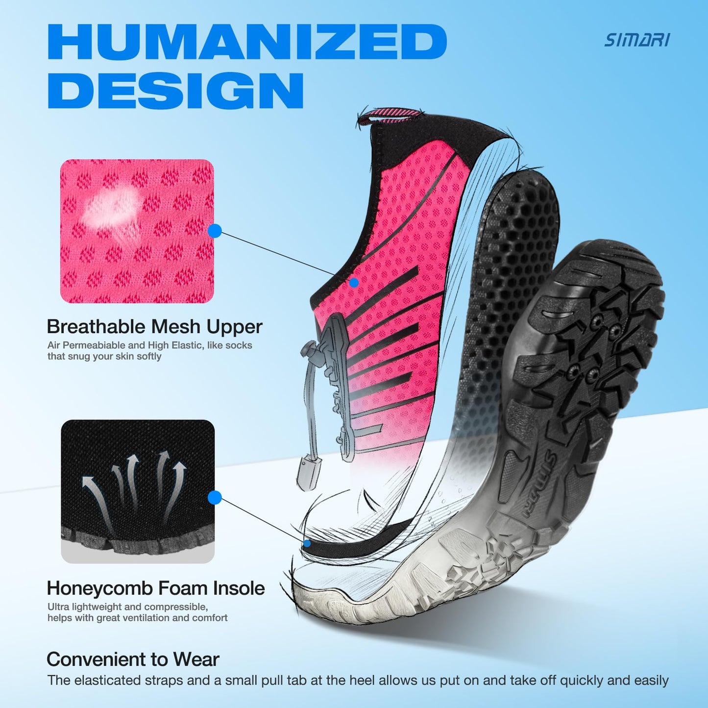 SIMARI Water Shoes for Women Men - Barefoot Quick-Dry Aqua Socks | Lightweight Swim Shoes for Surfing, Swimming, Beach Sports, Kayaking, Diving | Non-Slip Design