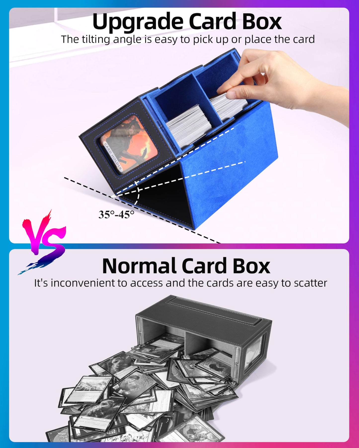 MTG Deck Box, MTG Commander Card Deck Box with Commander Display, Fits 250+ Single Sleeved, Double Card Storage Box with Dice Tray, Magnetic Card Storage Case for CCG TCG Sports Cards, Black Blue