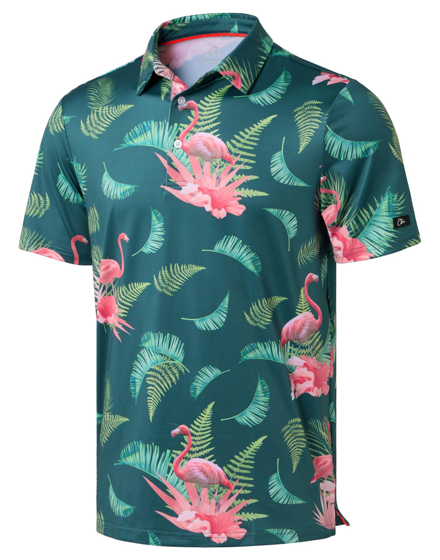 Obla Mens Golf Polo Shirts Short Sleeve Dry Fit Performance Moisture Wicking Casual Print Collared Golf Shirts for Men(Green Flamingo_XXL)