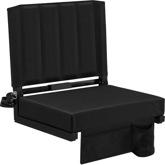 Eusuncaly Stadium Seat for Bleachers with Back Support and Wide Comfy Padded Cushion, Foldable Stadium Seats Chairs with Shoulder Strap and Storage Pockets, Bench Chair for Bleachers