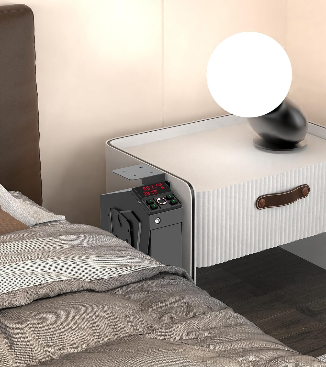 Handgun Safe - Quick-Access Mounted Nightstand Pistol Safe with Biometric Lock | Auto Open Lid, Secure Storage