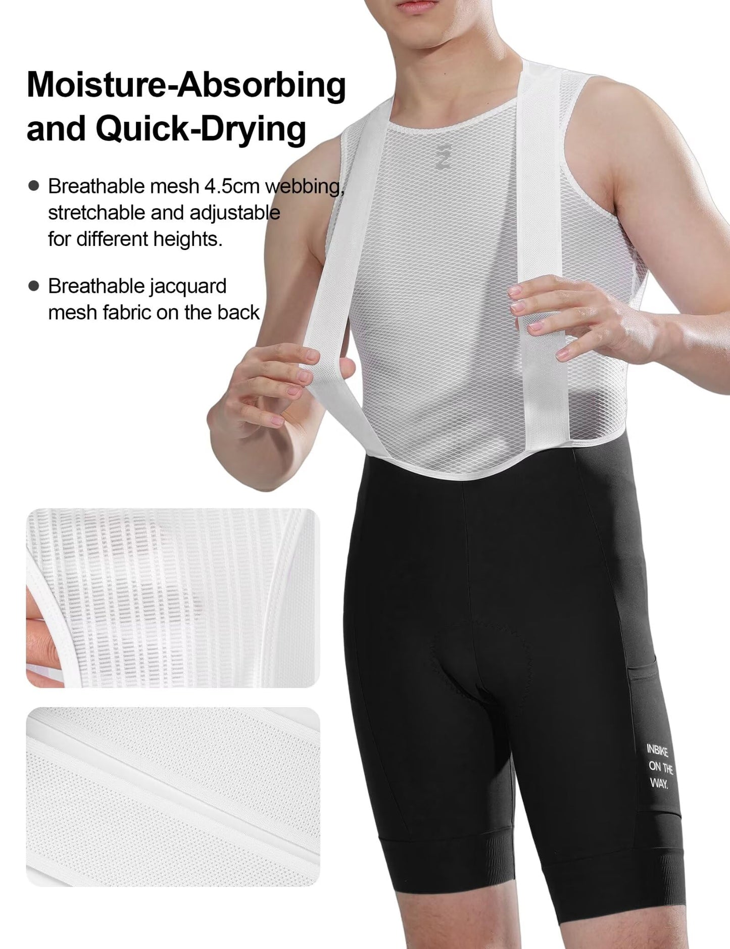 INBIKE Cycling Bib Shorts for Men, 3D Padded Breathable Road Bike Shorts Men, Lightweight Biking Bicycle Bibs with Pockets Black L
