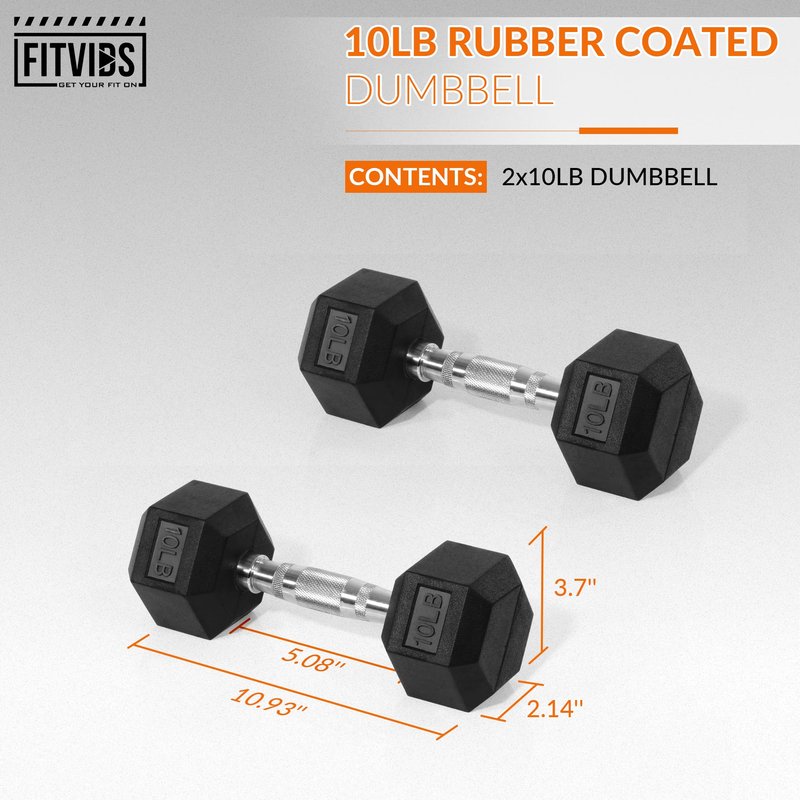 Fitvids Hex Dumbbells Rubber Coated Hand Weights Pairs for Home Gym Strength Training– 10 LB Pair – 10LB Pair – Black