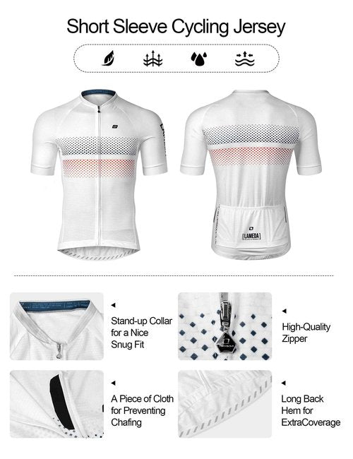LAMEDA Cycling Jersey Men Short Sleeve Road Bike Bicycle Shirt Reflective Breathable Lightweight White Large