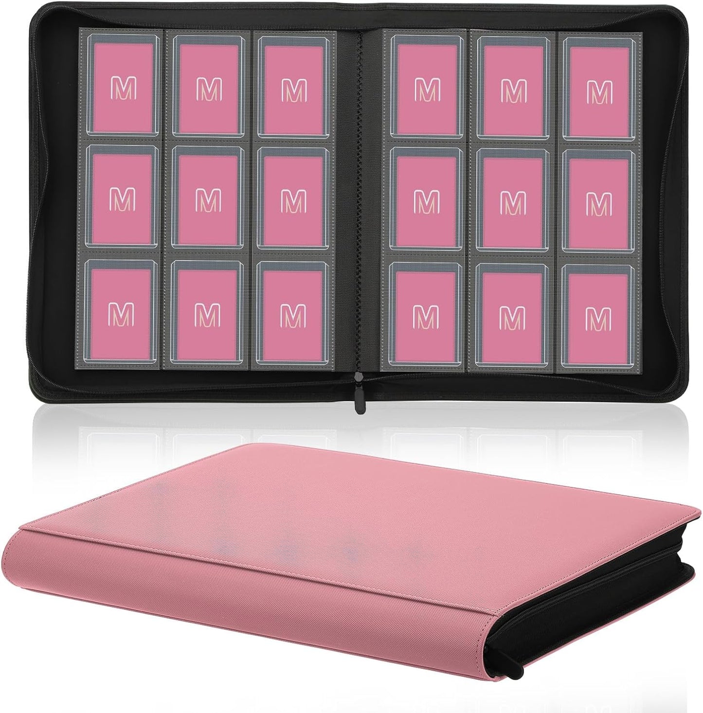 Trading Card Binder - 9-Pocket Toploader Storage for 288 Cards | Durable Hard Cases in Pink