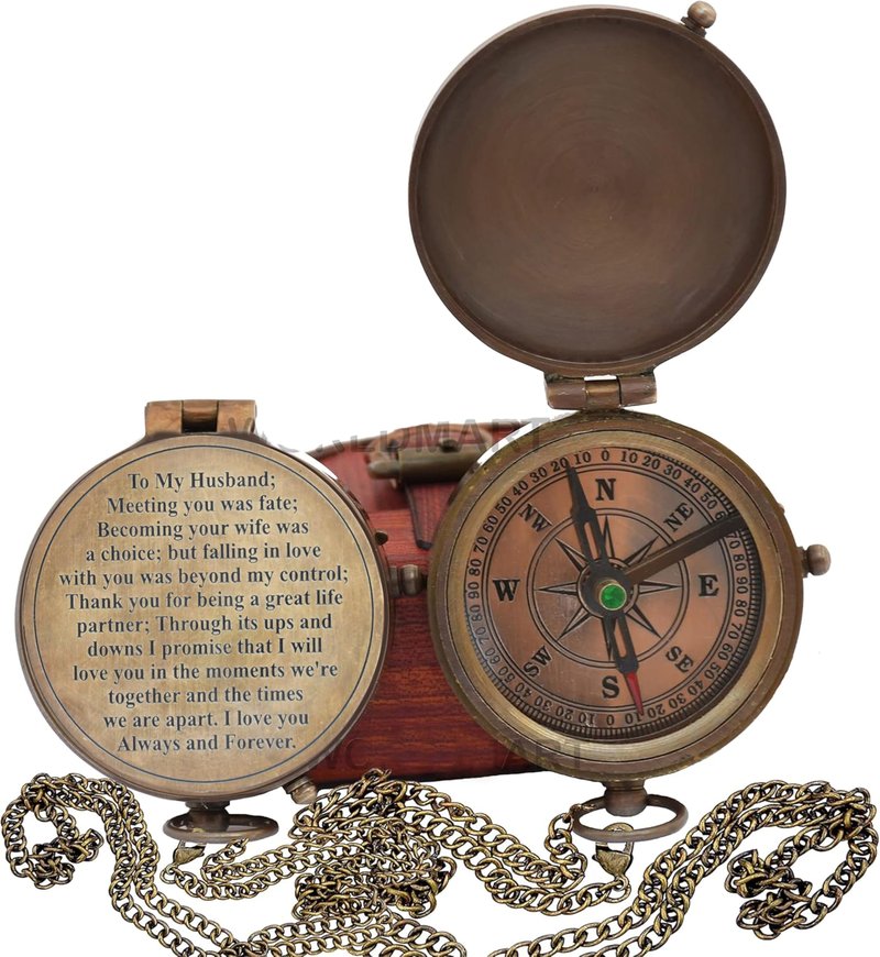 Engraved Compass, Anniversary & Wedding Gift for Husband, Fiance, Army Boyfriend - 2 Inch Antique