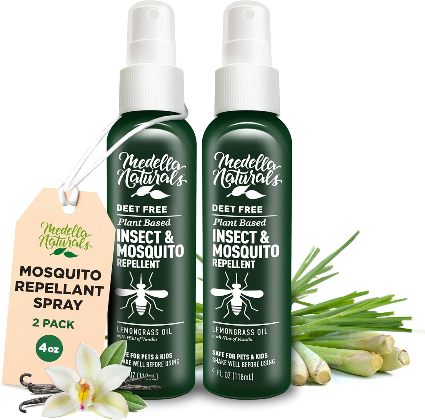 Deet-Free Insect & Mosquito Repellent | Natural Lemongrass Oil Spray - Safe for Kids & Pets, 4 oz (Pack of 2)
