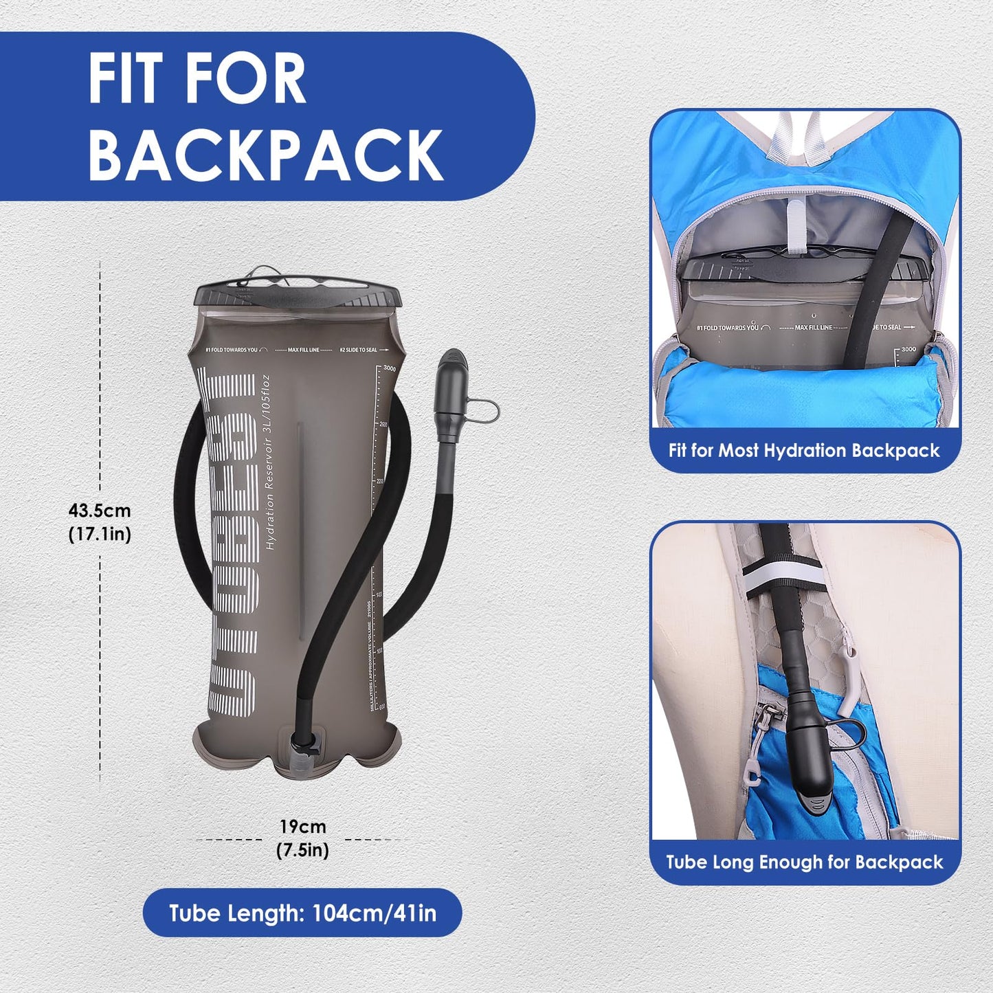 UTOBEST Hydration Bladder,TPU Water Bladder 3L,Water Bladder for Hiking Backpack,BPA Free,Wide Opening,Leak-Proof,Water Reservoir for Hiking Cycling Camping Running