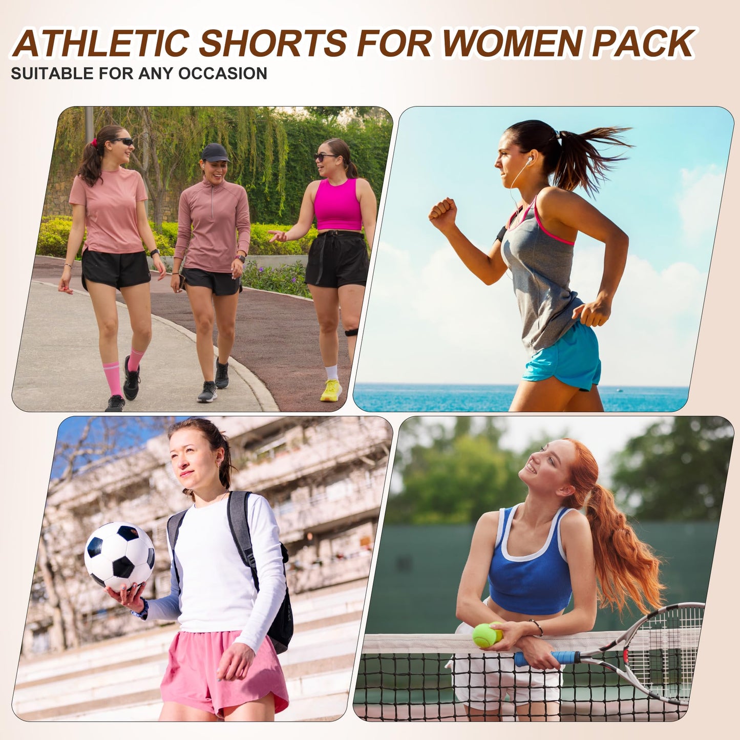 BALENNZ 3 Pack Womens Athletic Shorts with Zipper Pockets Activewear Elastic Waist Workout Gym Running Shorts,Medium