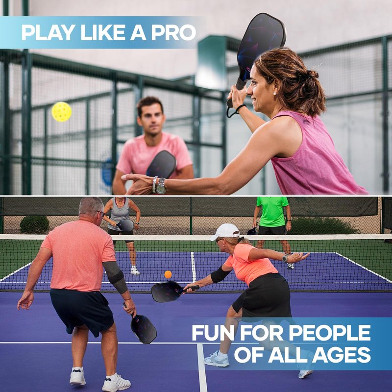 Pickleball Paddles Set of 2, Fiberglass Surface USAPA Approved Pickleball Paddle with 4 Outdoor Indoor Balls & Bag, Lightweight Pickle Ball Rackets for Women Men Kids, Idea Pickleball Gifts